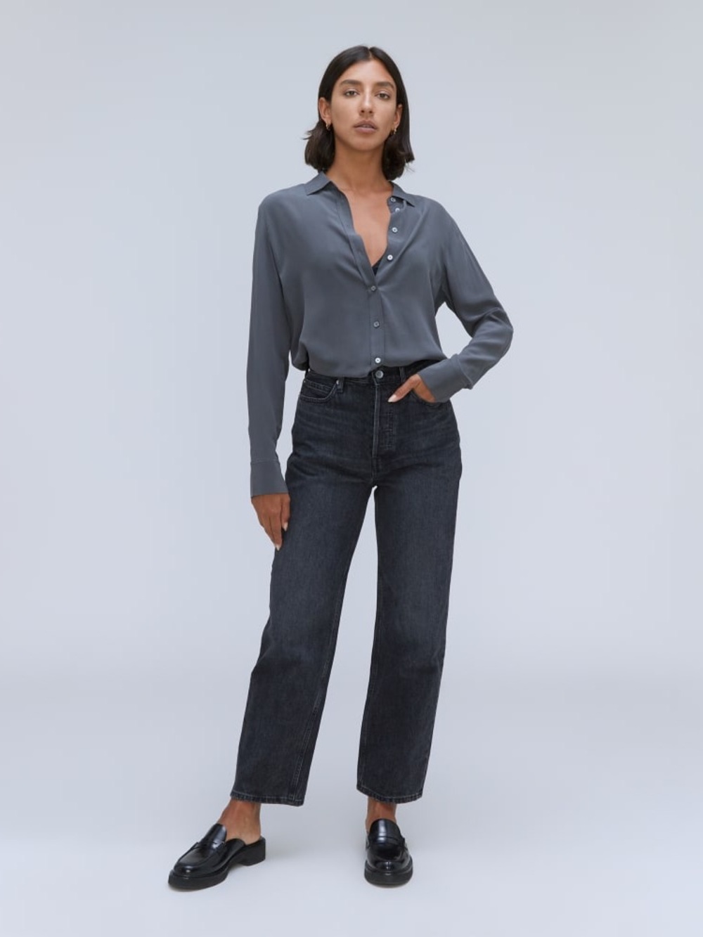 Everlane The Rigid Way-High Jean Black Wash Organic Cotton Jeans 32 Long